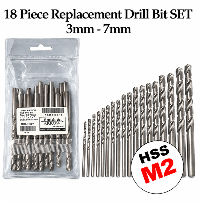 18 Piece Metric M2 HSS Drill Bit Set - 3mm to 7mm
