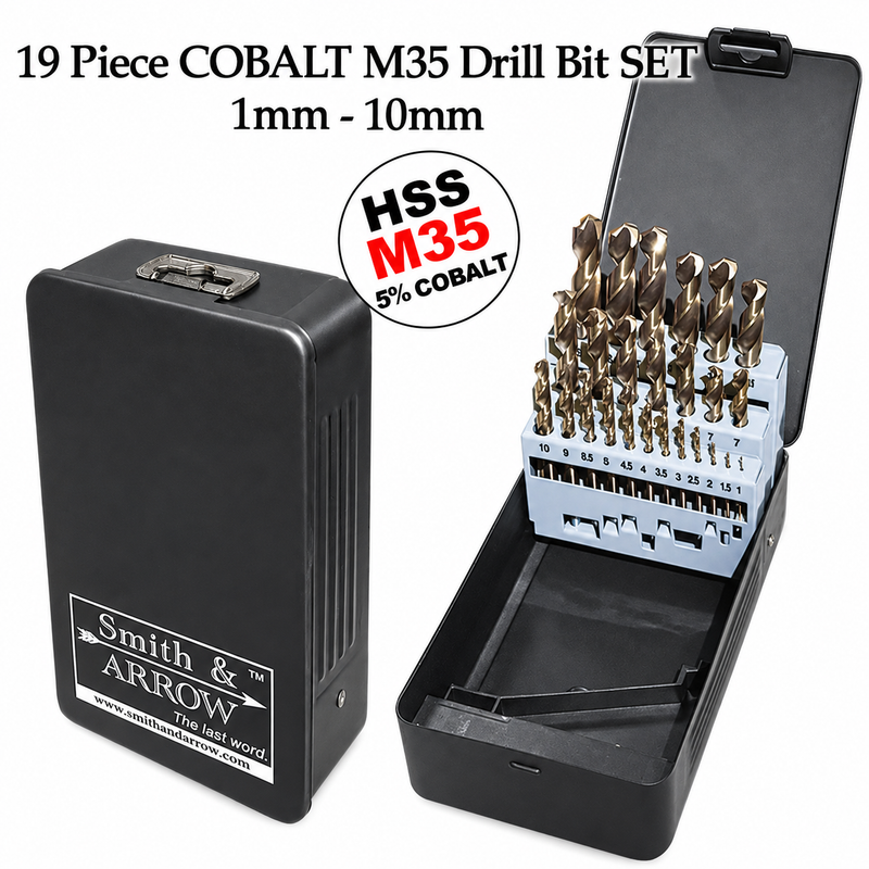 19 Piece Metric M35 Cobalt HSS Drill Bit Set - 1.0mm to 10mm