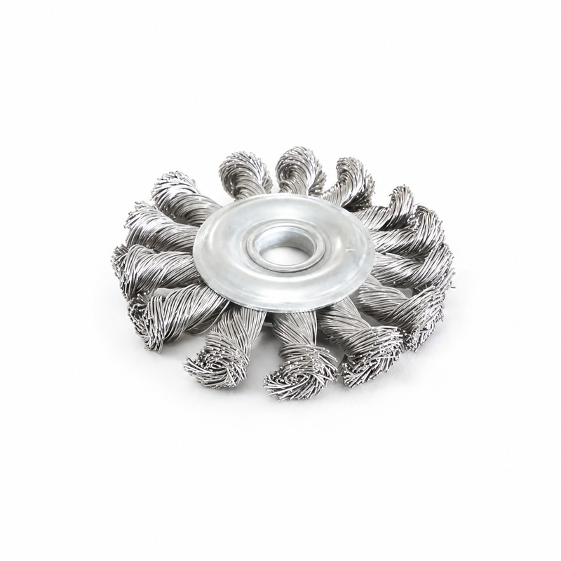 3", 75mm Flat Twist Wire Knot Wheel, Carbon Steel - Angle or Bench Grinder