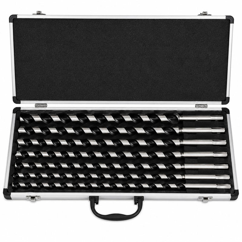 Wood Auger Bits Set 7 pieces 460 mm hex shank 45# carbon steel - sizes 10 12 14 16 18 20 & 25mm
