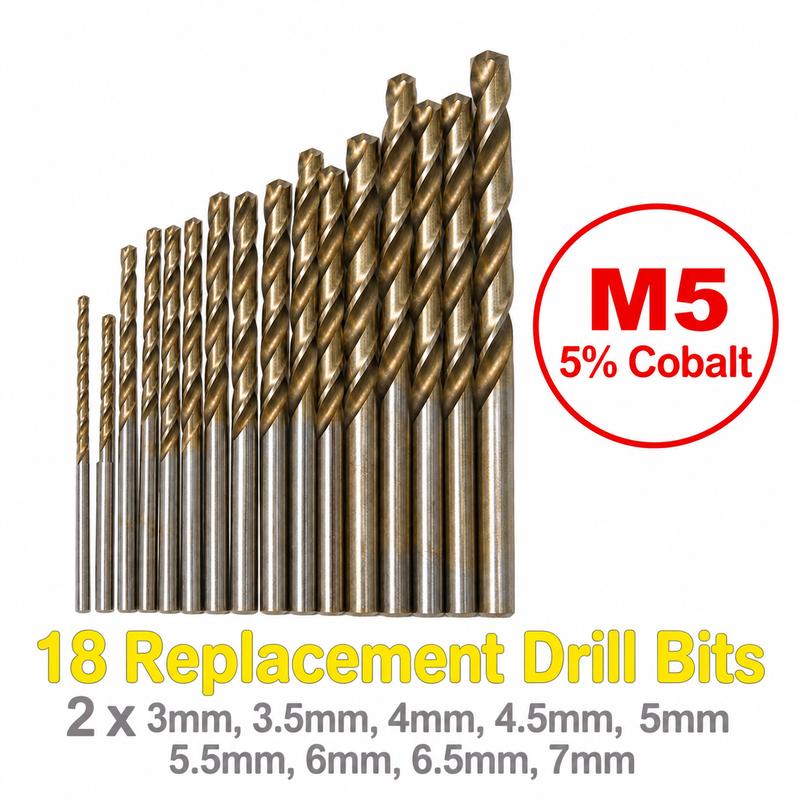 18 Piece Metric M35 Drill Bit Set - 3mm to 7mm