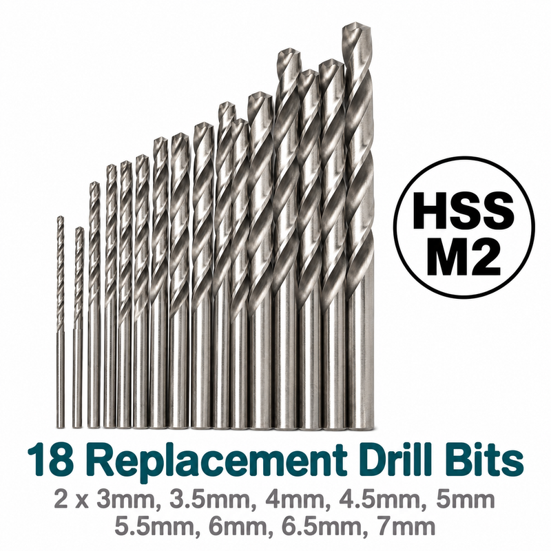 18 Piece Metric M2 HSS Drill Bit Set - 3mm to 7mm