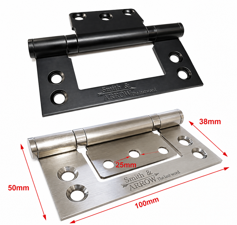 4", 101.6mm Door Hinges, Hirline Non Mortice Butt - Stainless or Black