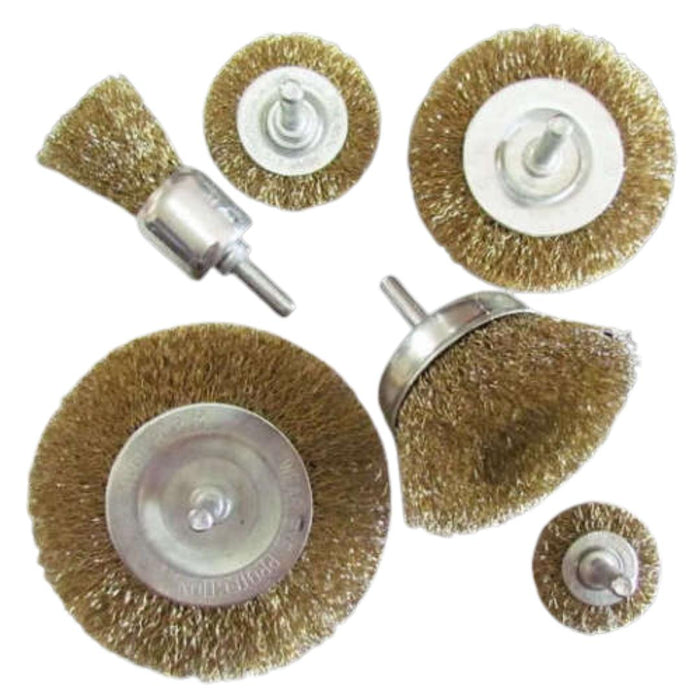 6 Piece Drill Brush Set, Brass Coated Carbon Steel  Drill Brush Set