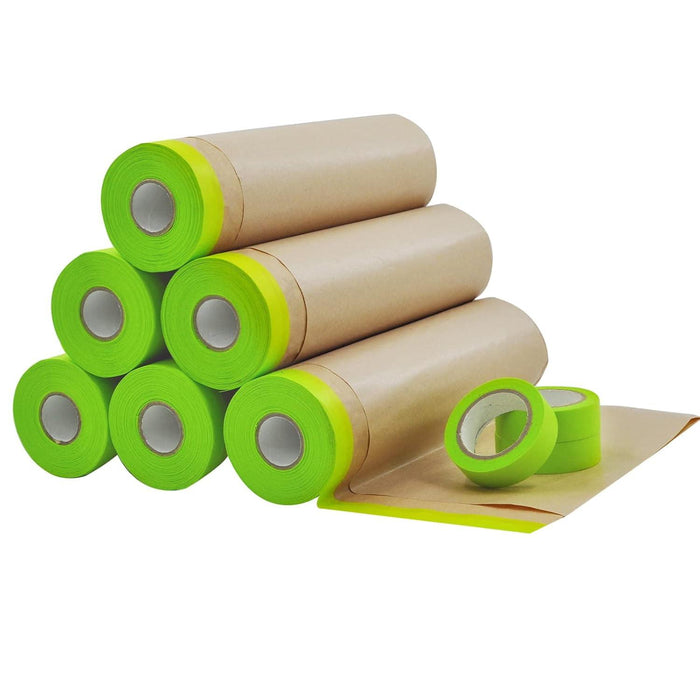 Pre-Taped Painting Masking Paper, Waterproof  - 5 Rolls, 300mm or 600mm x 20m